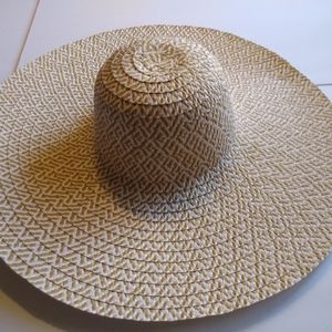 👒Tan/White Sun Hat, Straw Summer Hat, Wide Brim Sun Hat, Floppy Foldable Hat